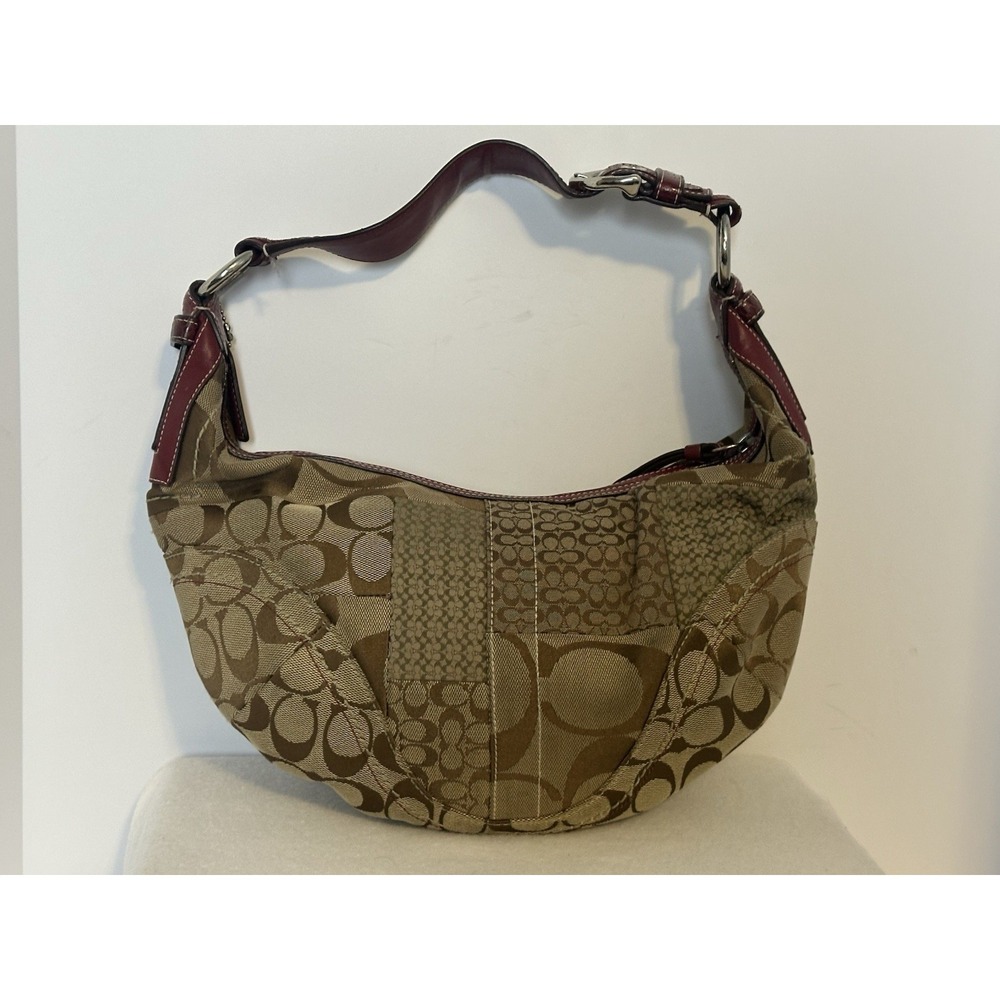 COACH Soho Patchwork Signature Canvas Leather Hobo Bag Purse Y2K VTG Tan Crimson